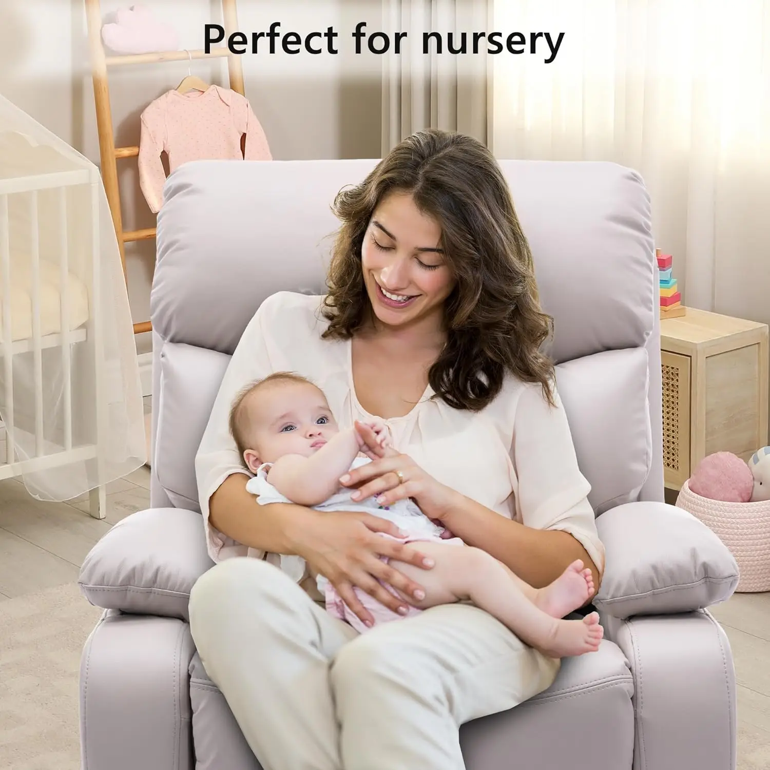 Swivel Rocker Recliner Chair for Adults, Glider Recliner Sofa for Nursery, Living Room, RV - Beige - 1503 - Image 6