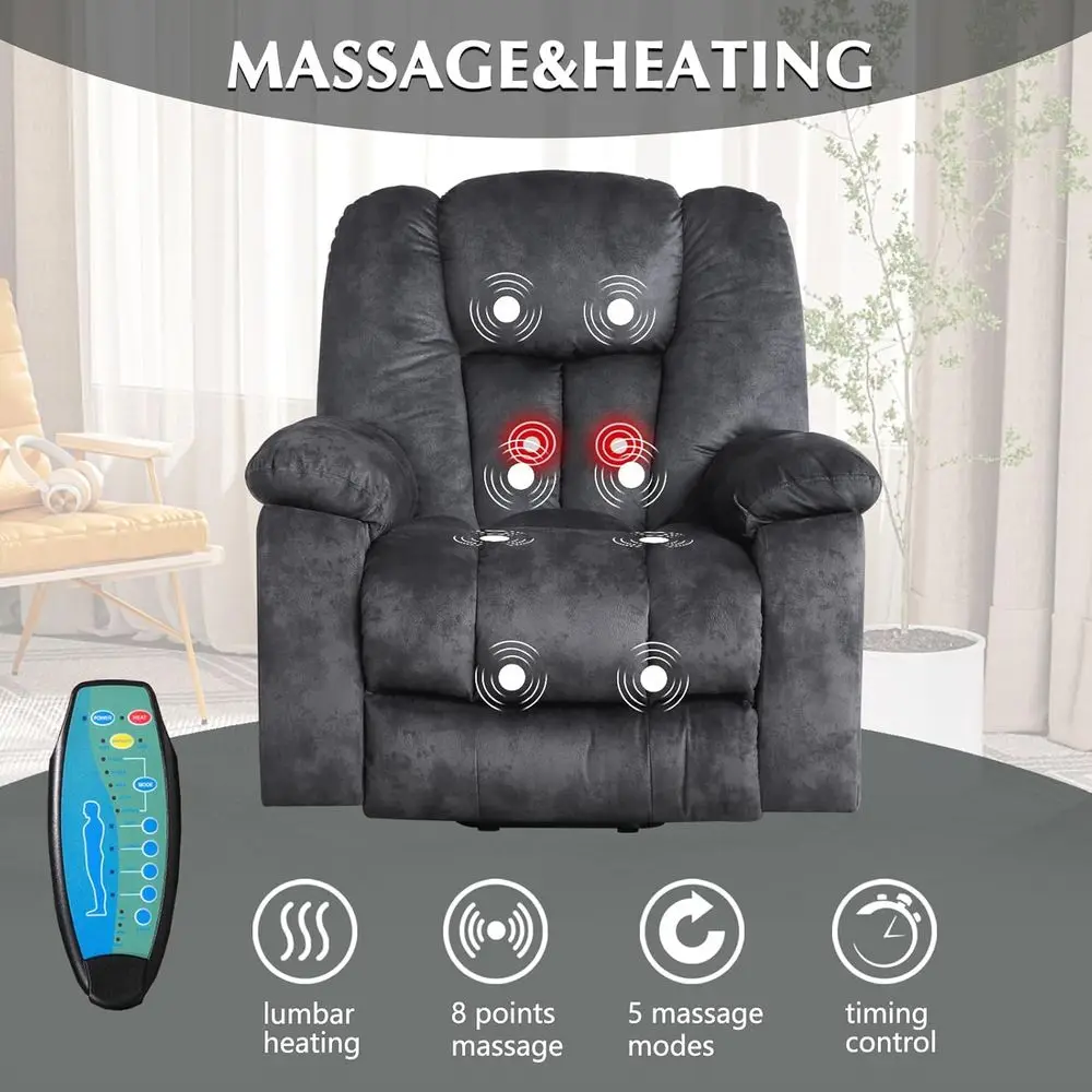 Elderly-Friendly Heavy-Duty Recliner with Massage, Heat, and USB, Gray Customized - Image 4