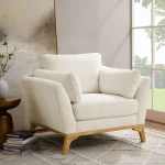 Large-Sized Accent Chair, Thick Cushion Bedroom Reading Chair, Comfortable Living Room Single Sofa, Boucle Milky,Customized -  1503