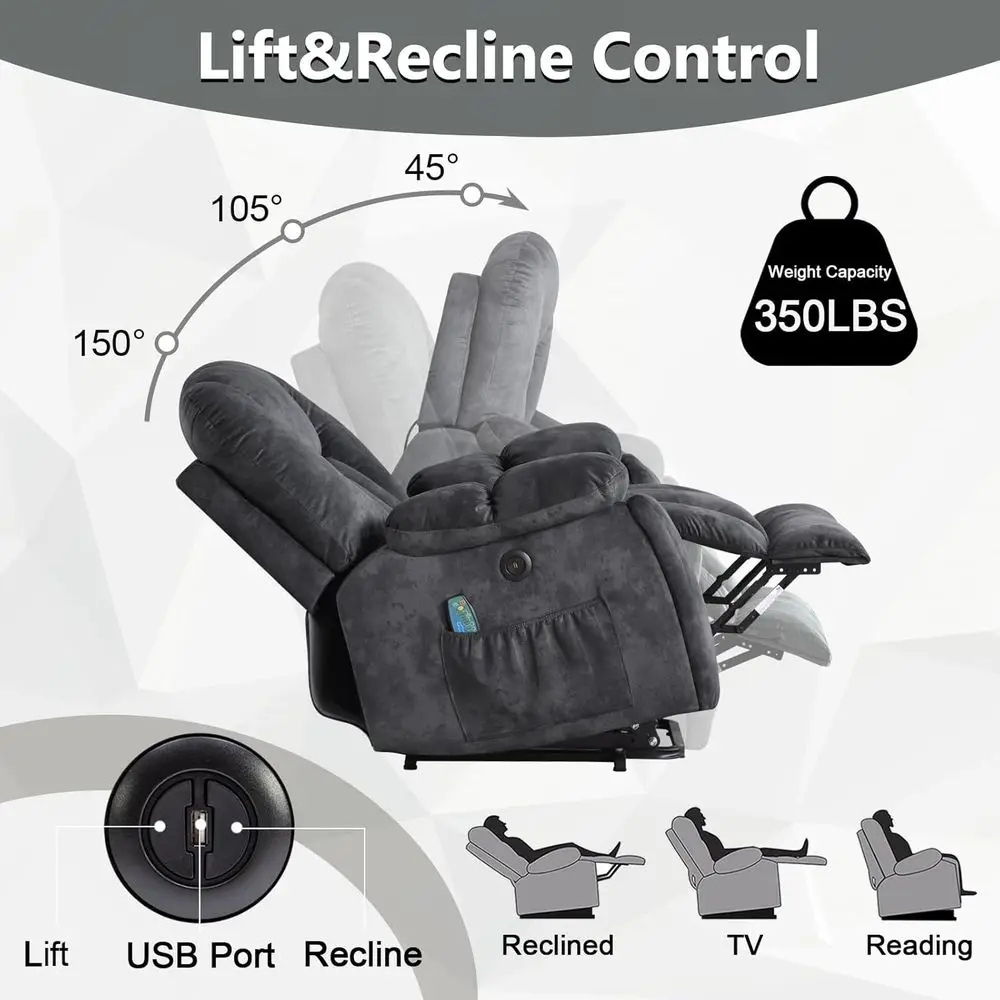 Elderly-Friendly Heavy-Duty Recliner with Massage, Heat, and USB, Gray Customized - Image 3