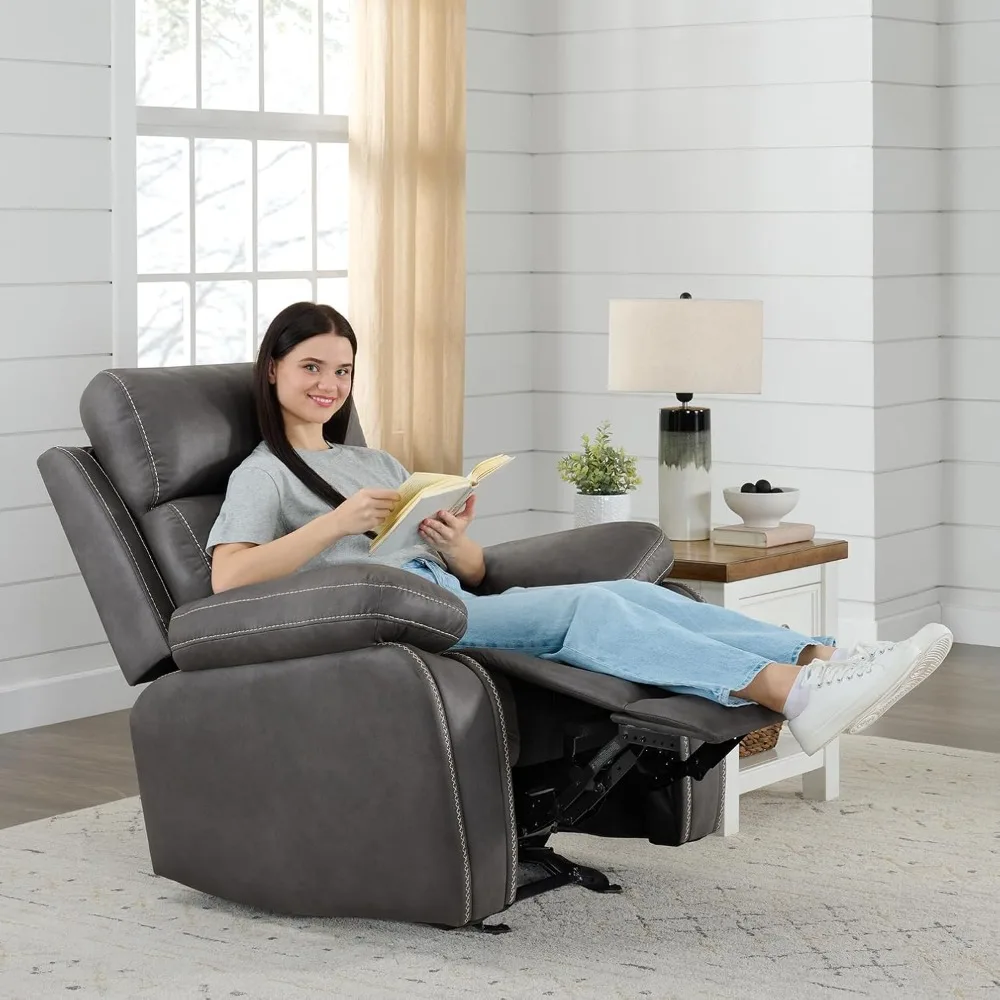 Leather Recliner Chair Manual Sofa Rocker for Adults with Overstuffed Arm for Living Room Bedroom Home Theater Seating