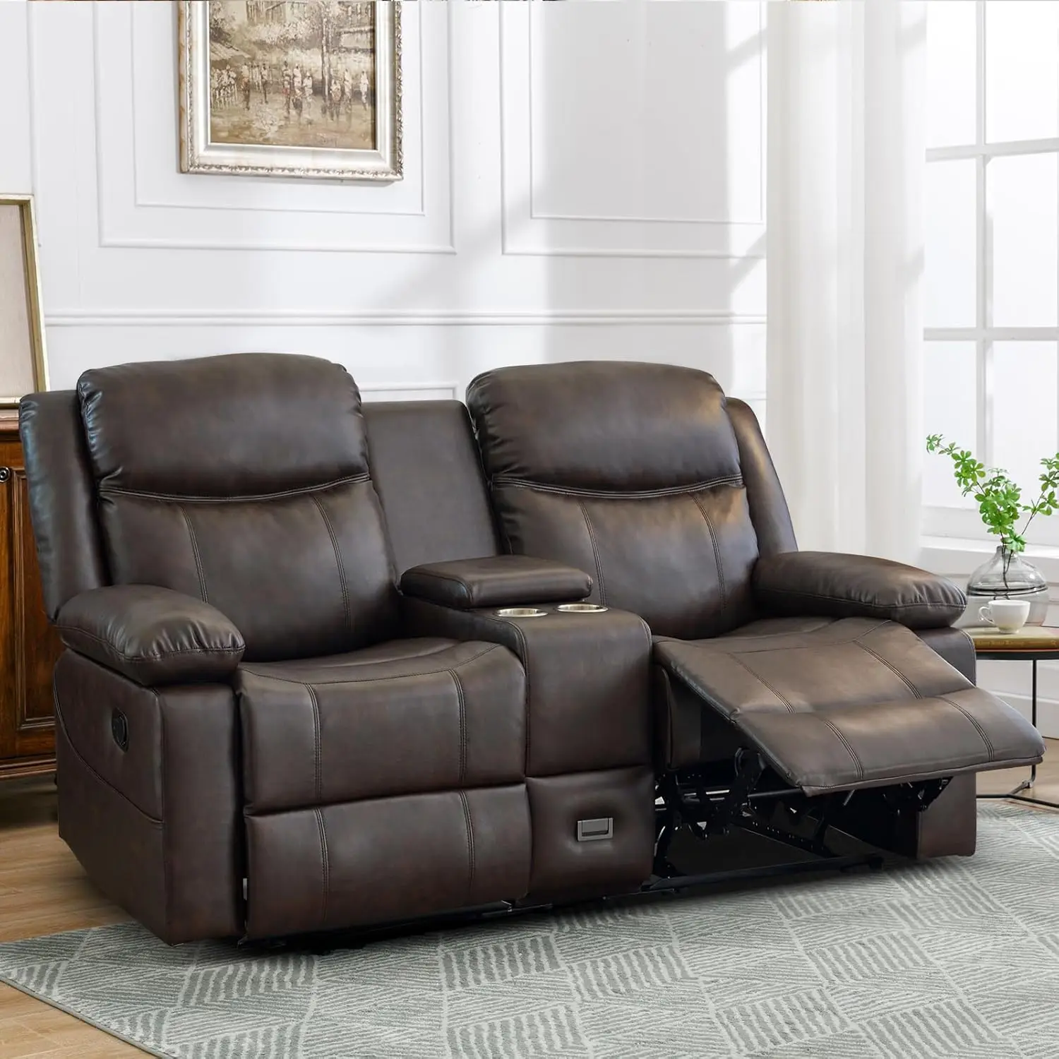 Loveseat Recliner, Reclining Sofa with Console, Double Reclining Couch, 2 Seater Manual Massage Couch for Living, Customized