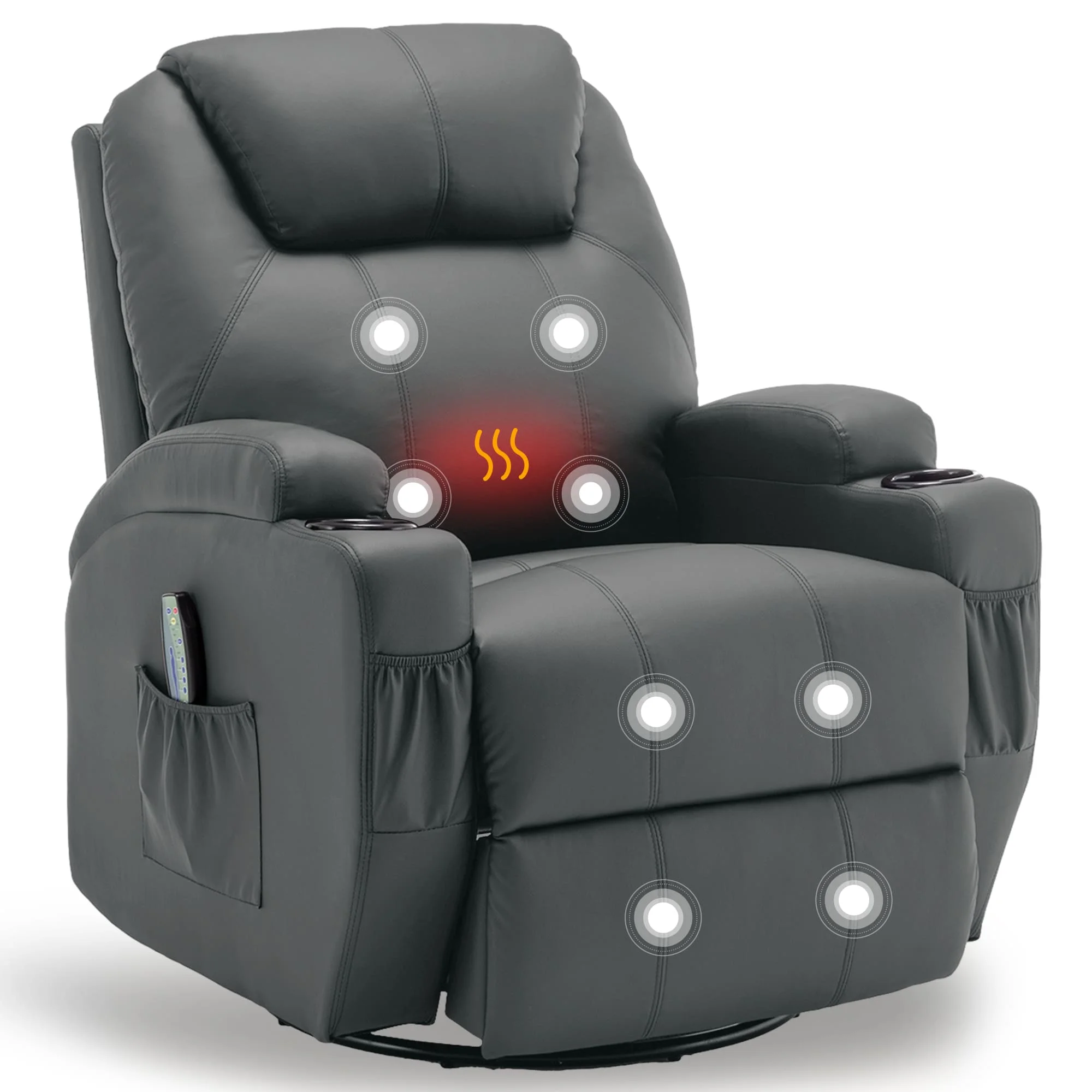 Recliner Chair with Massage and Heat, 360?? Swivel Rocking Chairs for Adults, Remote Control and Cup Holder for Living Room –  1503