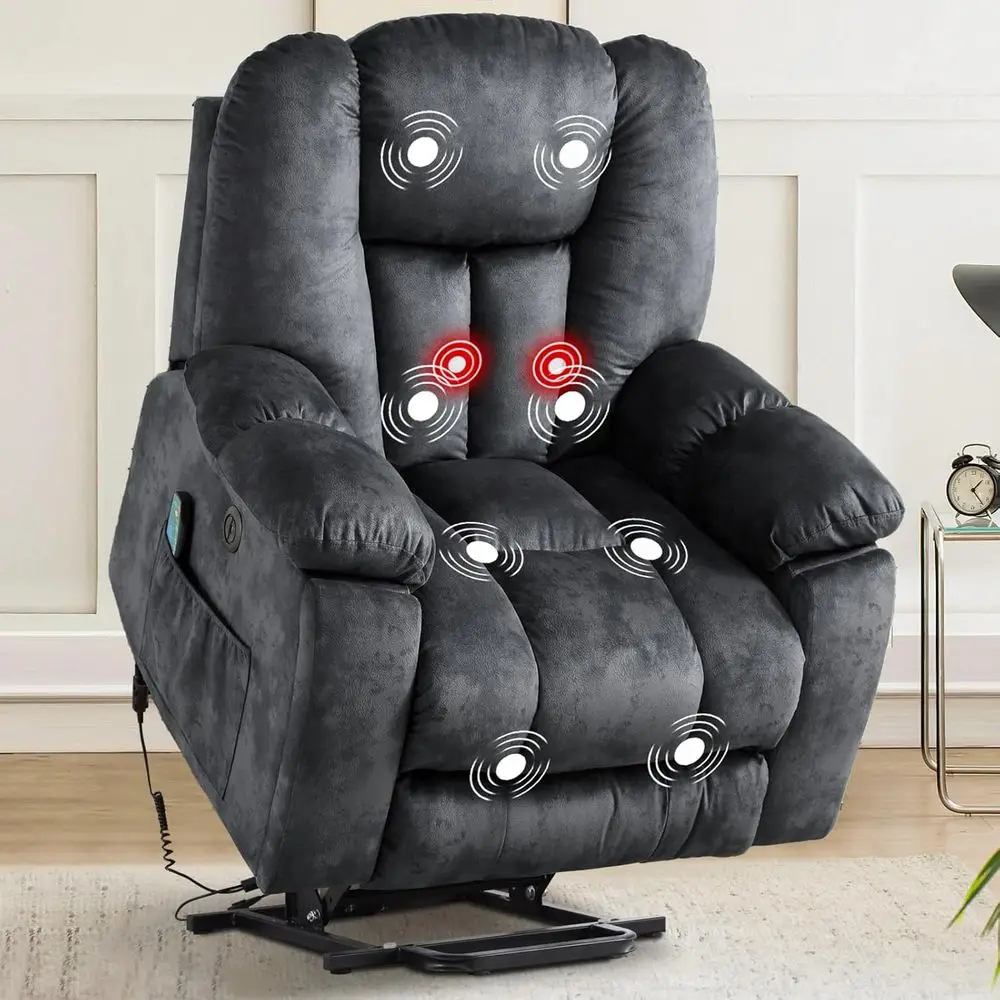 Elderly-Friendly Heavy-Duty Recliner with Massage, Heat, and USB, Gray Customized