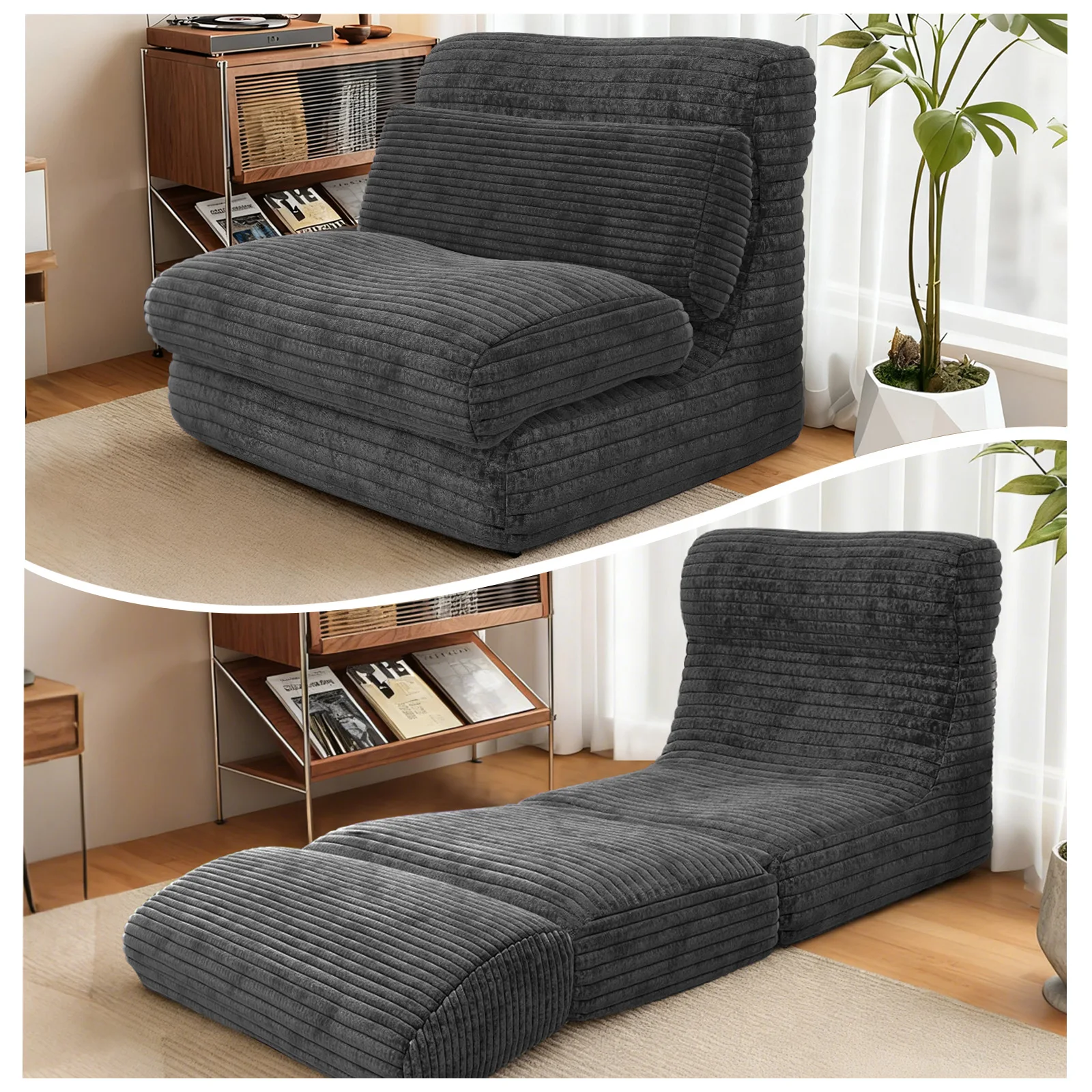 Folding Sofa Bed,CorduroyConvertible Sleeper Chair with Pillow, FoldableSingle Futon Chair for Living Room,