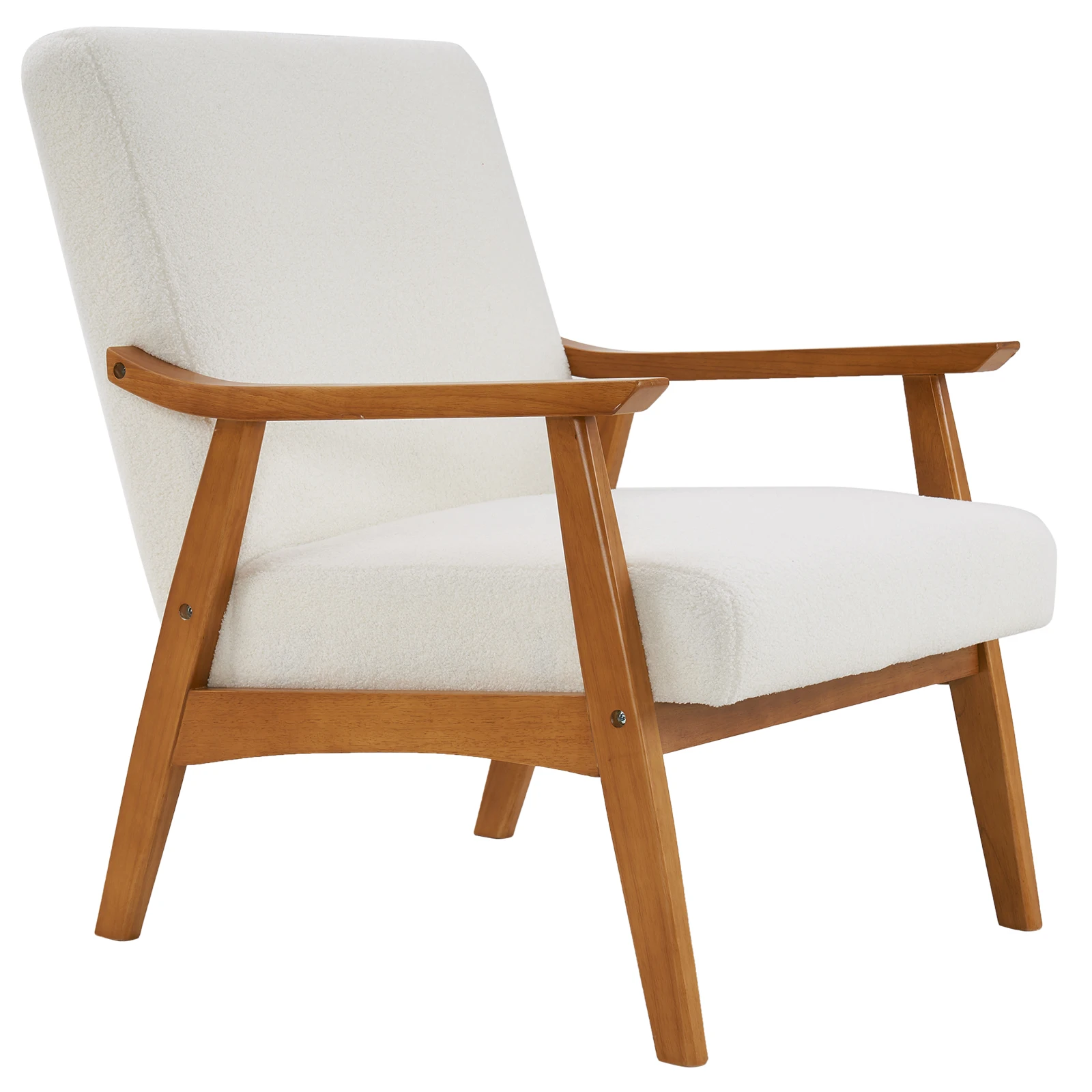 Solid Wood Armrest Teddy Velvet Simple Single Indoor Lounge Chair Backrest Creamy-White - 1503 - Image 5