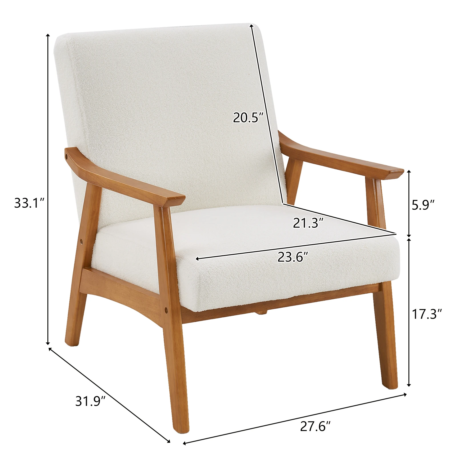 Solid Wood Armrest Teddy Velvet Simple Single Indoor Lounge Chair Backrest Creamy-White - 1503 - Image 2