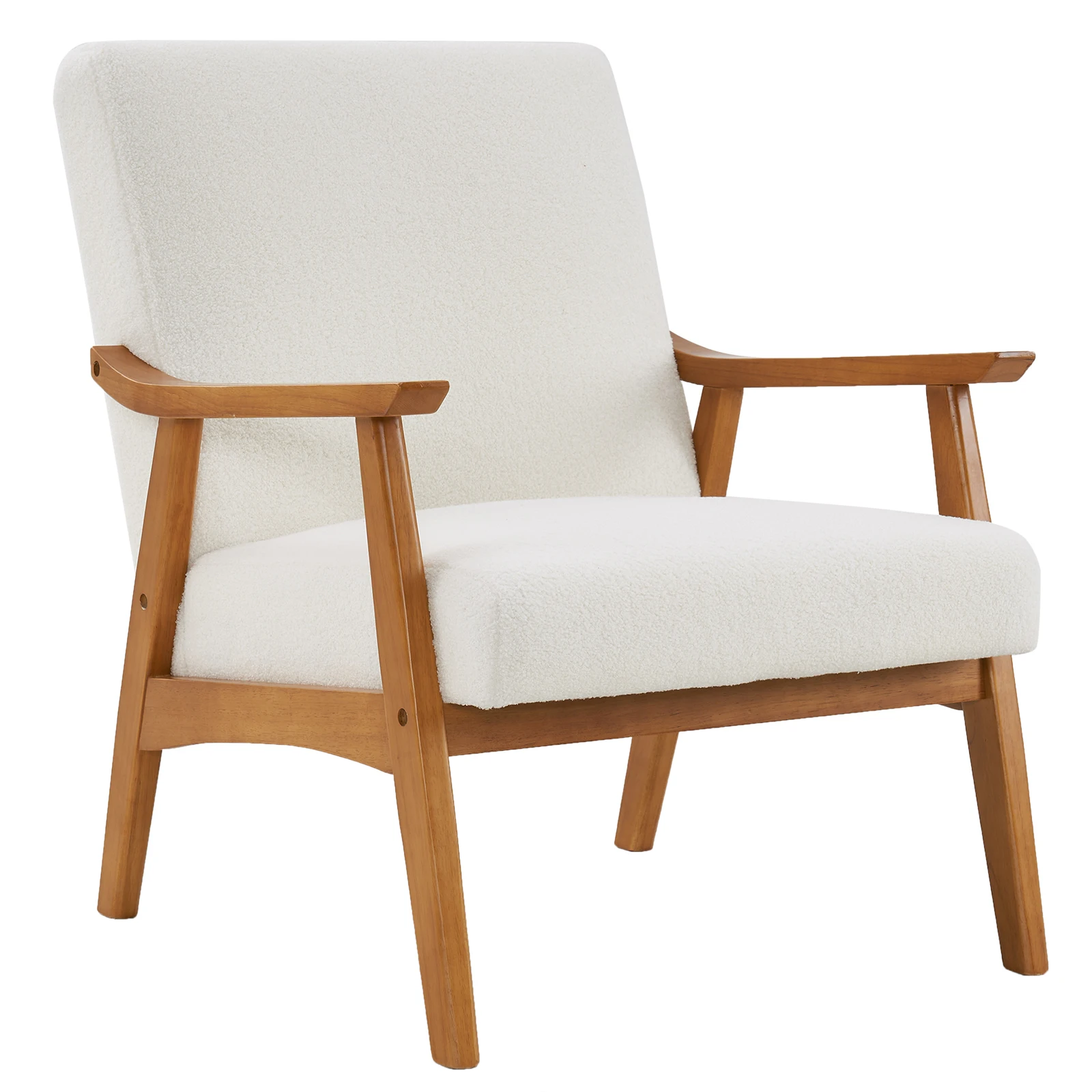 Solid Wood Armrest Teddy Velvet Simple Single Indoor Lounge Chair Backrest Creamy-White –  1503