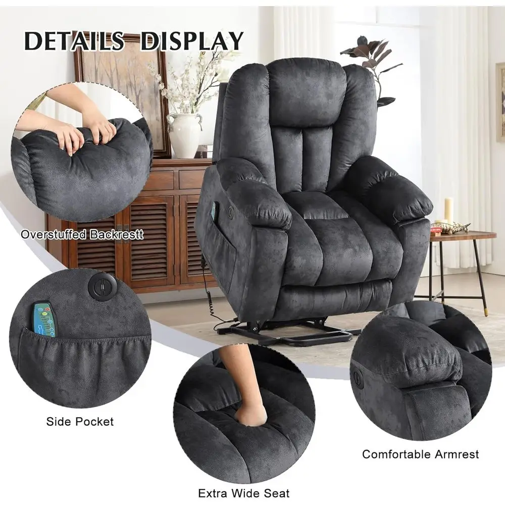 Elderly-Friendly Heavy-Duty Recliner with Massage, Heat, and USB, Gray Customized - Image 6
