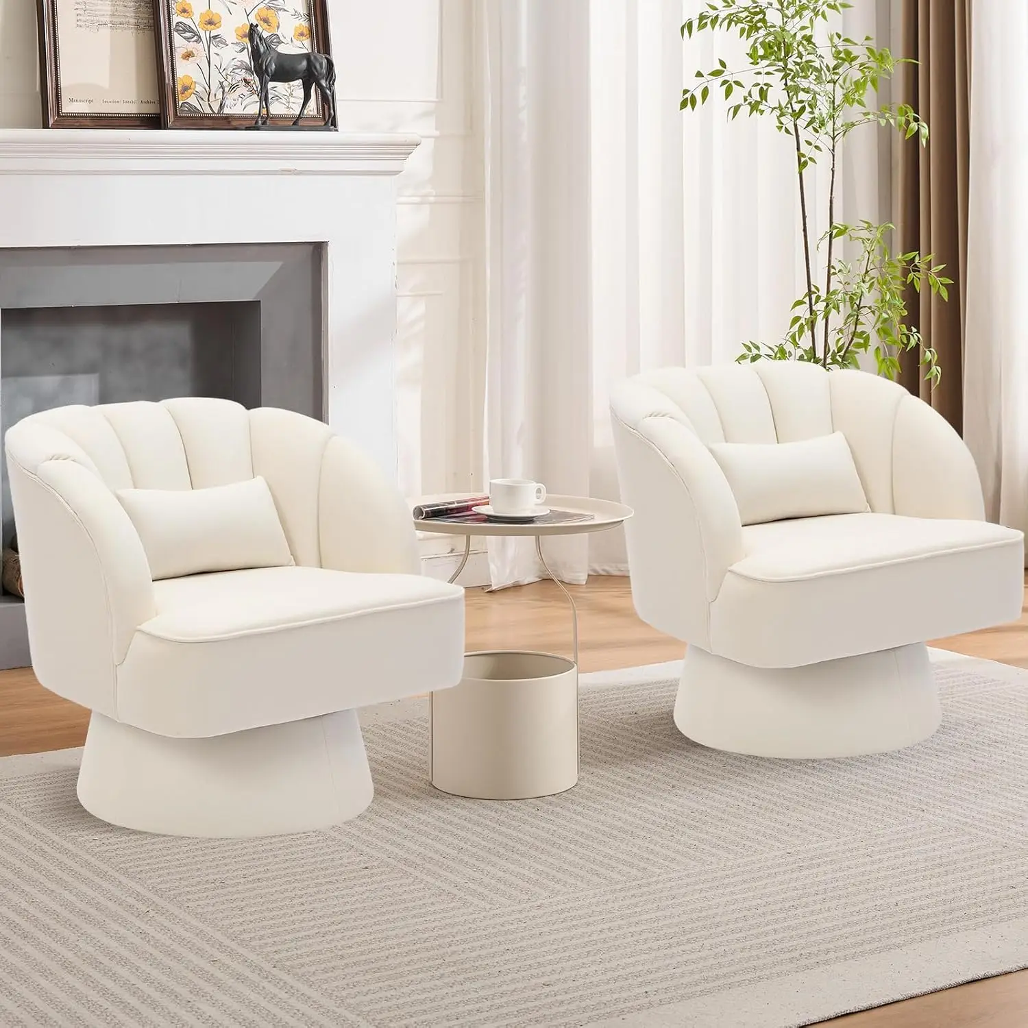360?? Swivel Barrel Accent Chair Modern Round Armchair with Striped Backrest & Plush Padding Velvet Fabric Upholstered Armchair –  1503