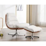 Modern Swivel Accent Chair with Ottoman Set, Linen Oversized Armless Reading Chair with Footrest, 33'' Wide Upholstered Lounge