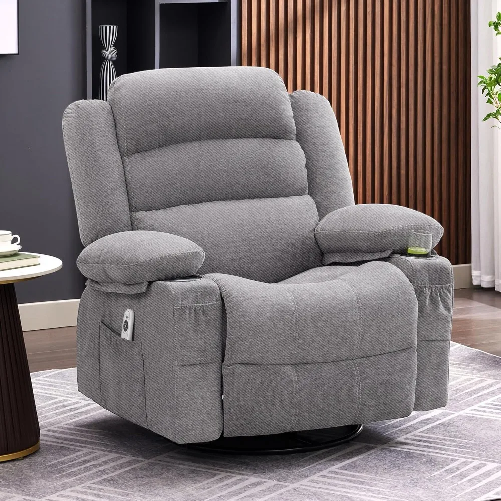 Rocker Recliner Chair with Heat and Massage, 360?? Swivel Recliner Chairs for Adults, Oversized Recliner Single Sofa Seat with Cu –  1503