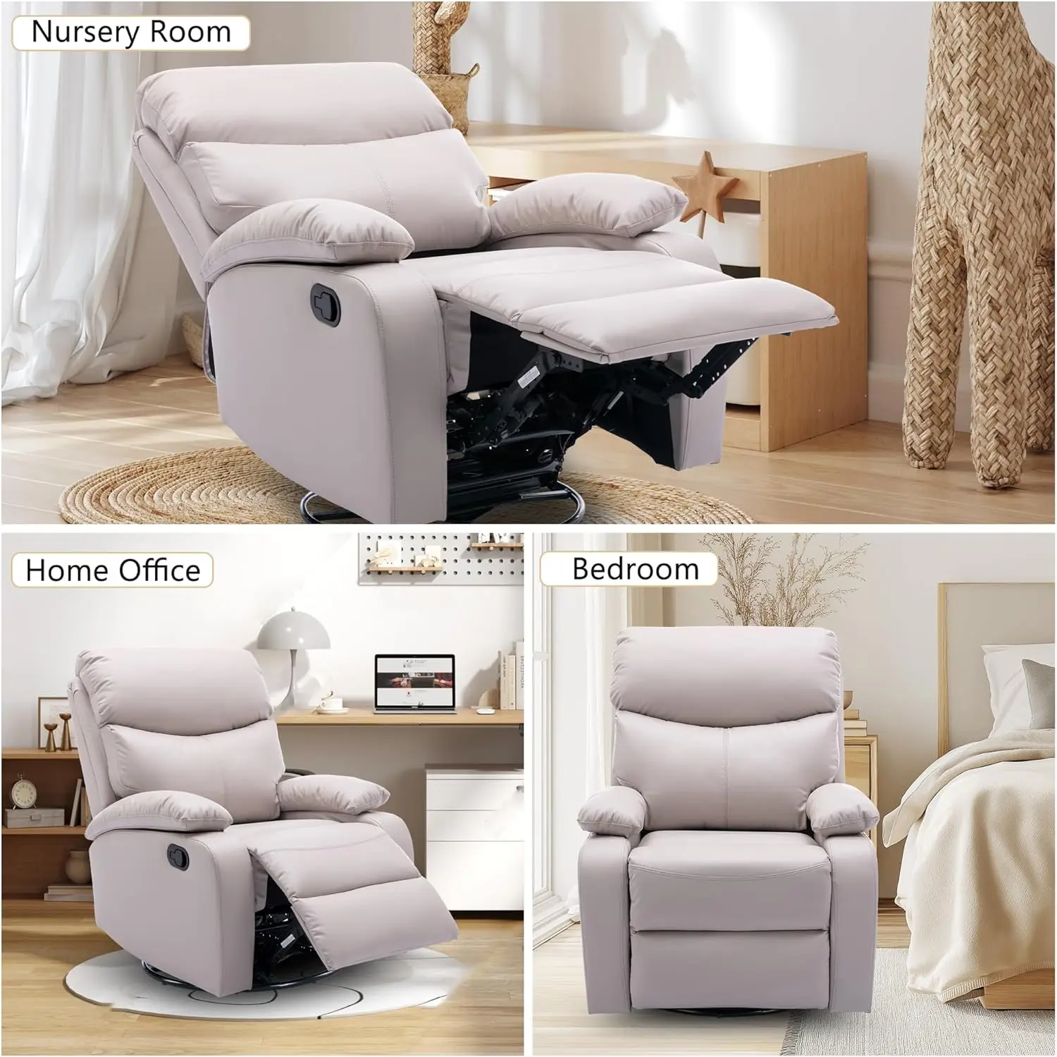 Swivel Rocker Recliner Chair for Adults, Glider Recliner Sofa for Nursery, Living Room, RV - Beige - 1503 - Image 5