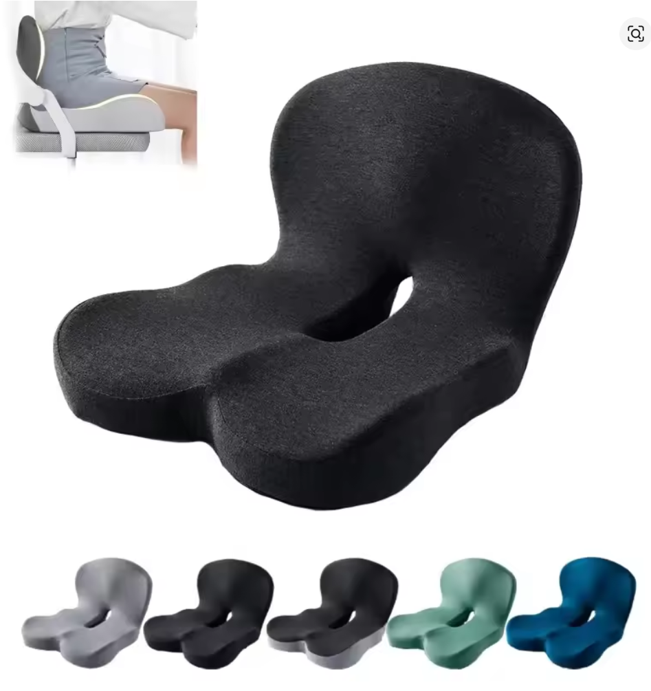 Memory Foam Seat Cushion with Backrest, Ergonomic Lumbar Support Office Chair Pad for Hip Pain, Washable Car & Home Use